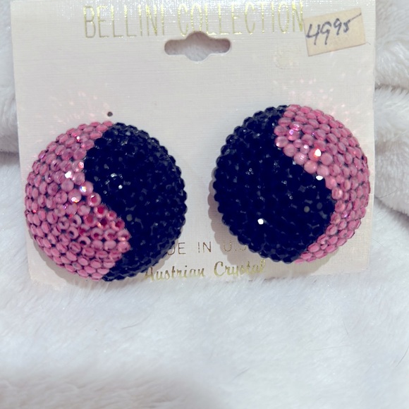 VINTAGE BELLINI DOME BLACK/PINK SWAROFSKI CRYSTAL BEAUTIFUL SWIRL - Picture 4 of 7